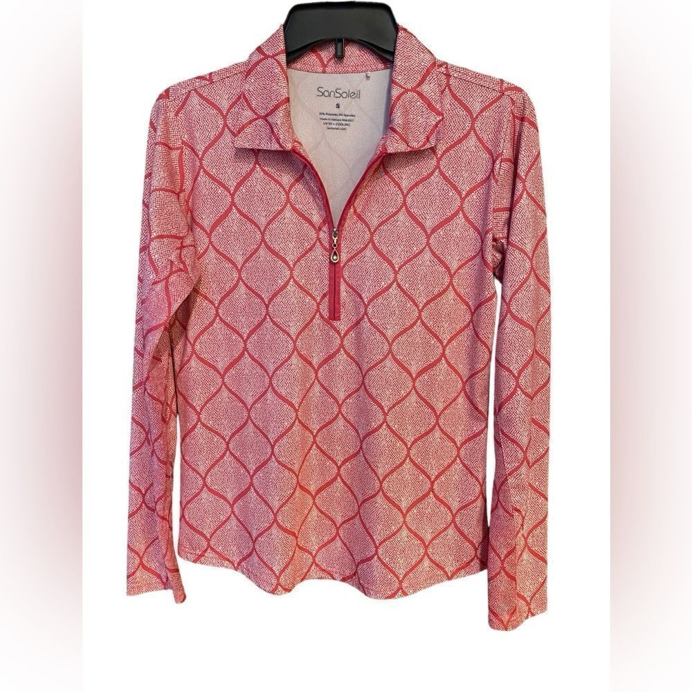 SanSoleil Sz S Pink Pickleball Golf Tennis Sun UV50 Cooling Fabric Zip Polo